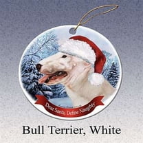 Holiday Pet Gifts Bull Terrier, White Santa Hat Dog Porcelain Christmas Ornament