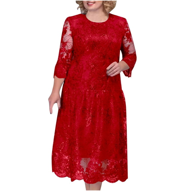Lovzfmll Robe de Soirée pour Femme, Industrie Lourde, Dentelle Brodée, Motif à Paillettes, Robe à Col Rond Rouge, TG(1TG)