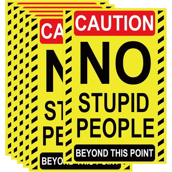12pcs Yellow Warning Stickers No Stupid People Allowed - 8x12 Inches Funny Warning Signs Durable Vinyl Decals