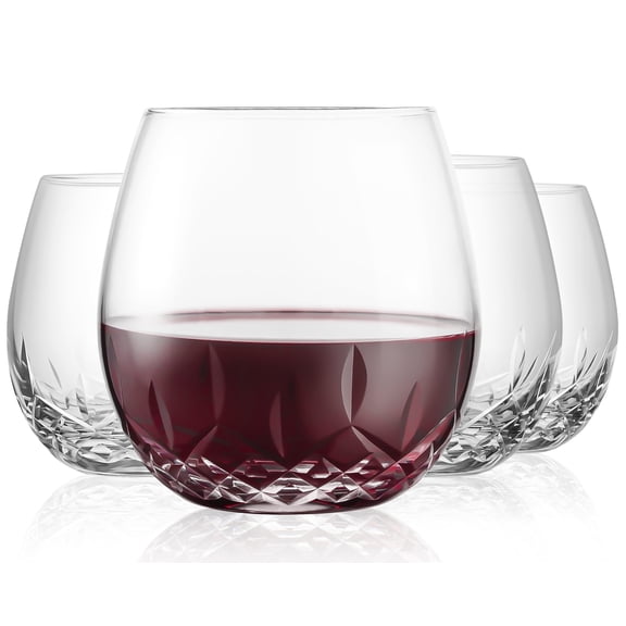 Hand Cut Stemless Wine Glasses by SHOSHIN - Lead-free Crystal Drinking Glass - Perfect gift for Him or Her