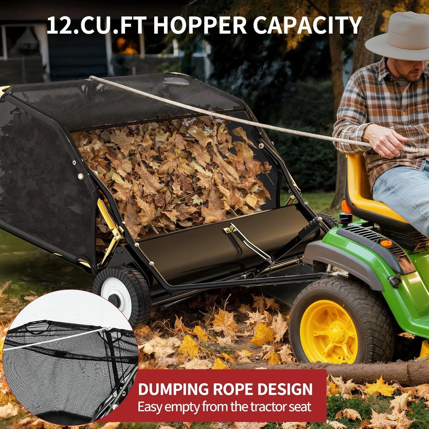Dextrus 42 in Tow Behind Lawn Sweeper Leaf Collector Sweeper for Lawn 12 Cu FT Capacity