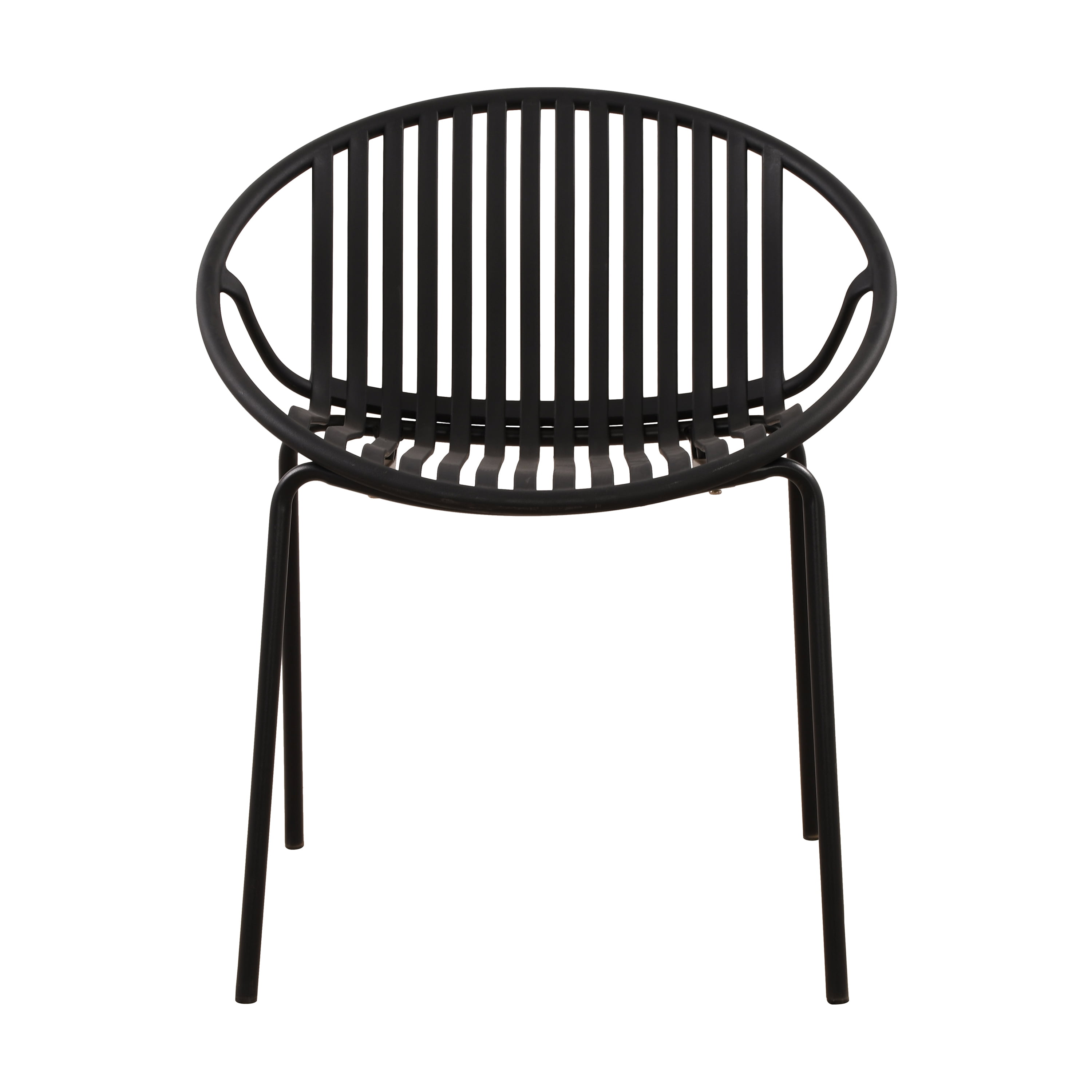 Stackable Patio Dining Chairs Set of 2, Metal Legs Plastic Backrest Chairs for Garden Deck, Black