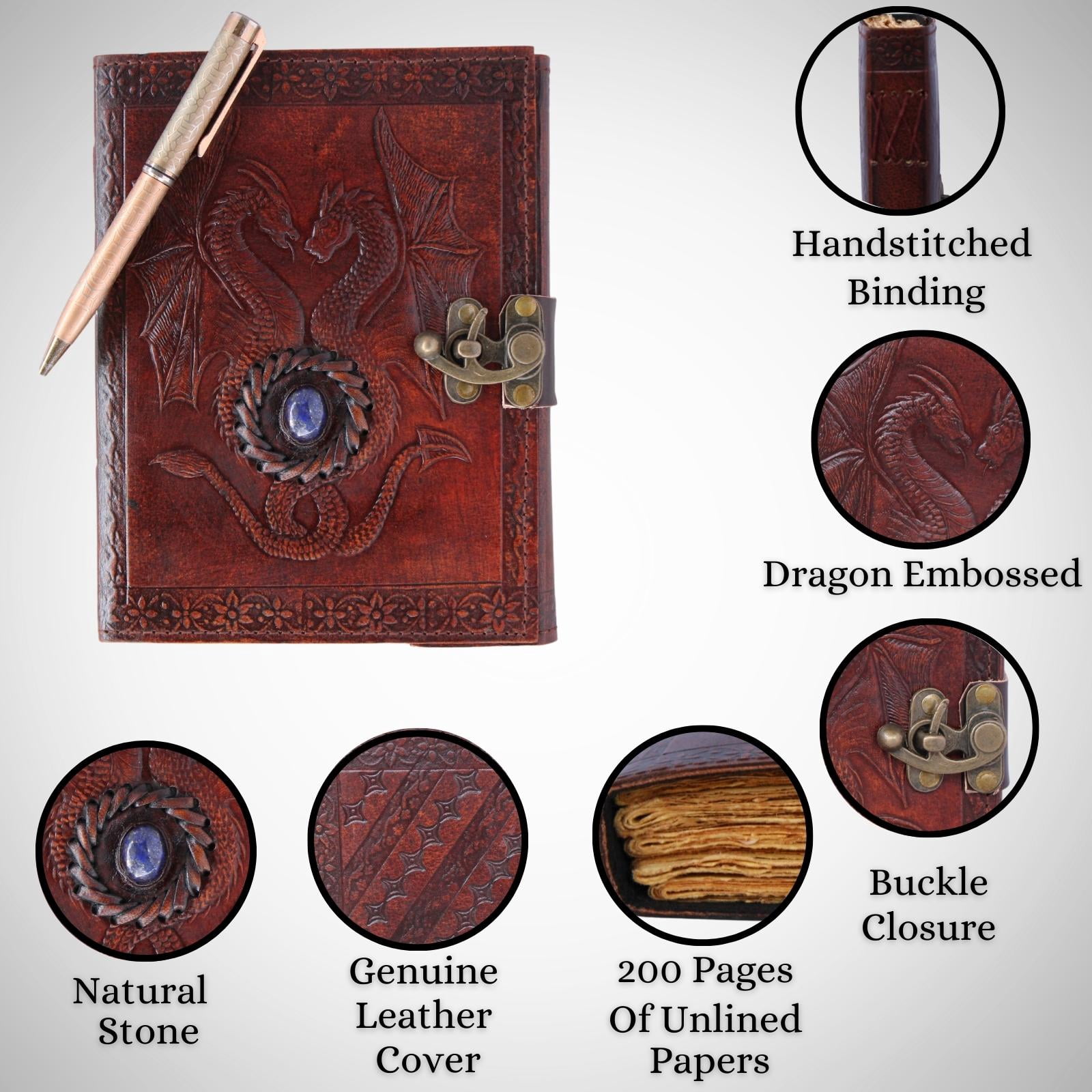 Madosh, Dragon Embossed Handmade Leather Diary Bound Journal Writing Notebook Notepad Unlined Paper Sketchbook Drawing Blank Paper