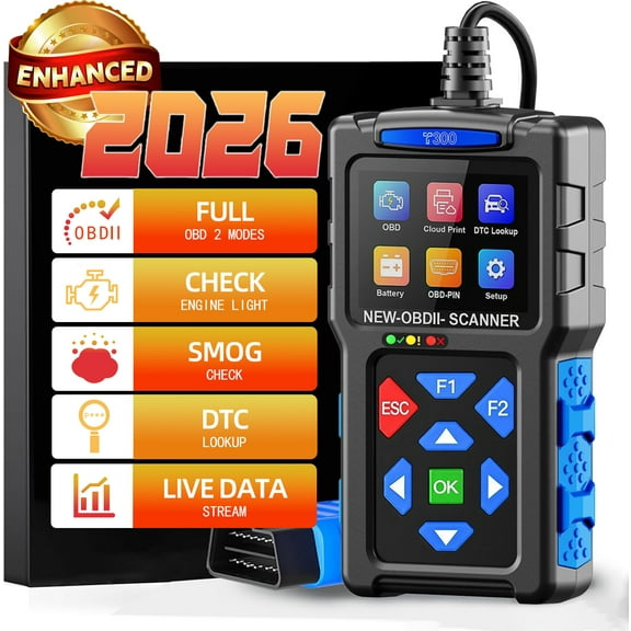 Thinway T300 Enhanced OBD2 Scanner, Vehicle Code Reader for Check Engine Light, Automotive OBD II Scanner Fault Diagnosis, OBDII Scan Tool for All OBDII Cars 1996 , Battery Test Cloud Printing