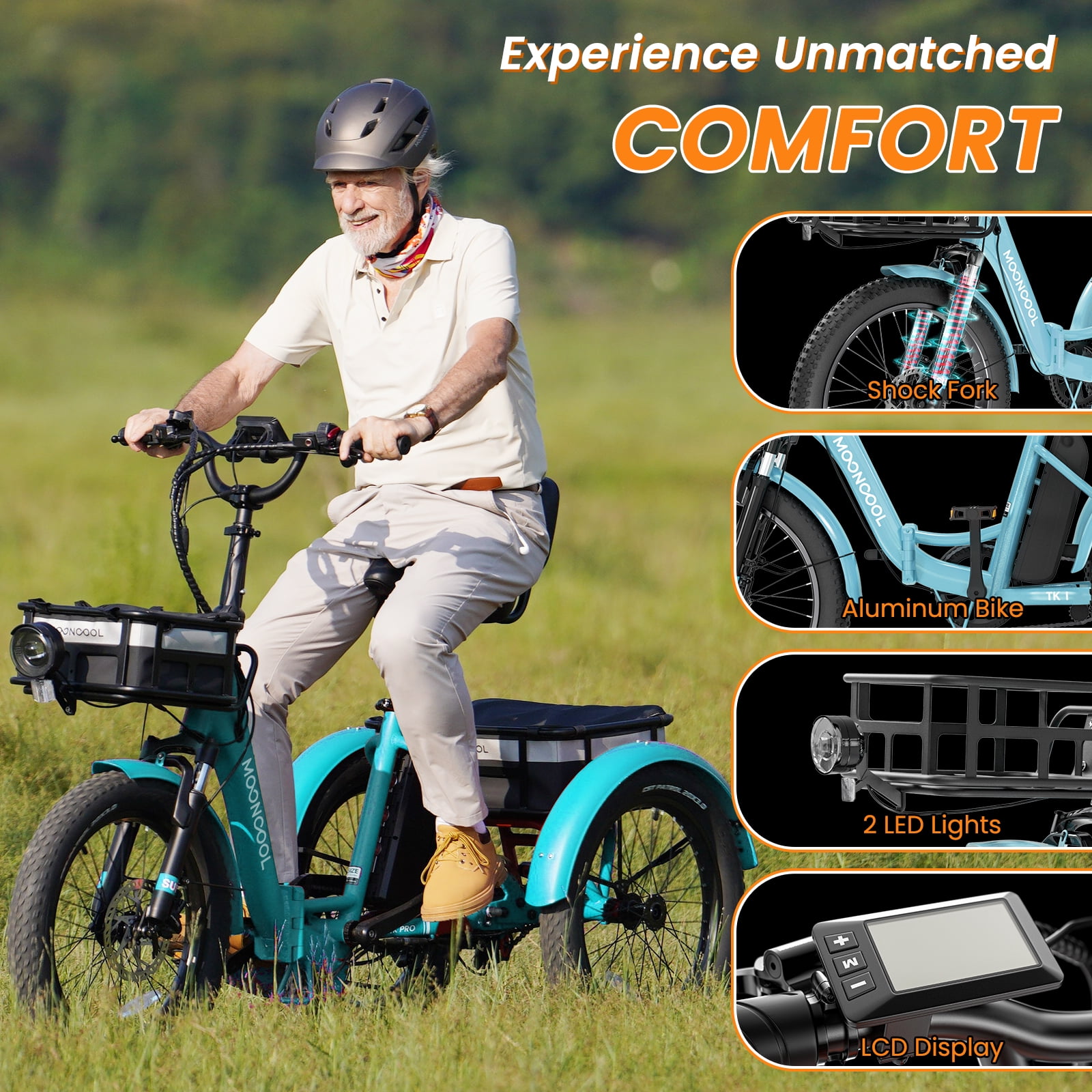 MOONCOOL Electric Tricycle for Adults, 20" Folding 3 Wheels Electric Bicycle, 48V 500W Motorized Three Wheel Ebike w/Aluminum Frame, Removable Battery and Basket