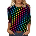 thumbnail image 2 of Womens Tops 3/4 Sleeve Round Neck Printed Casual Blouse Multicolor S, 2 of 5