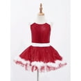 thumbnail image 3 of Yruioon Kids Girls Sleeveless Sequin Faux Fur Adorned Leotard Tutu Dress Xmas Ballroom Party Dance Red 14, 3 of 7