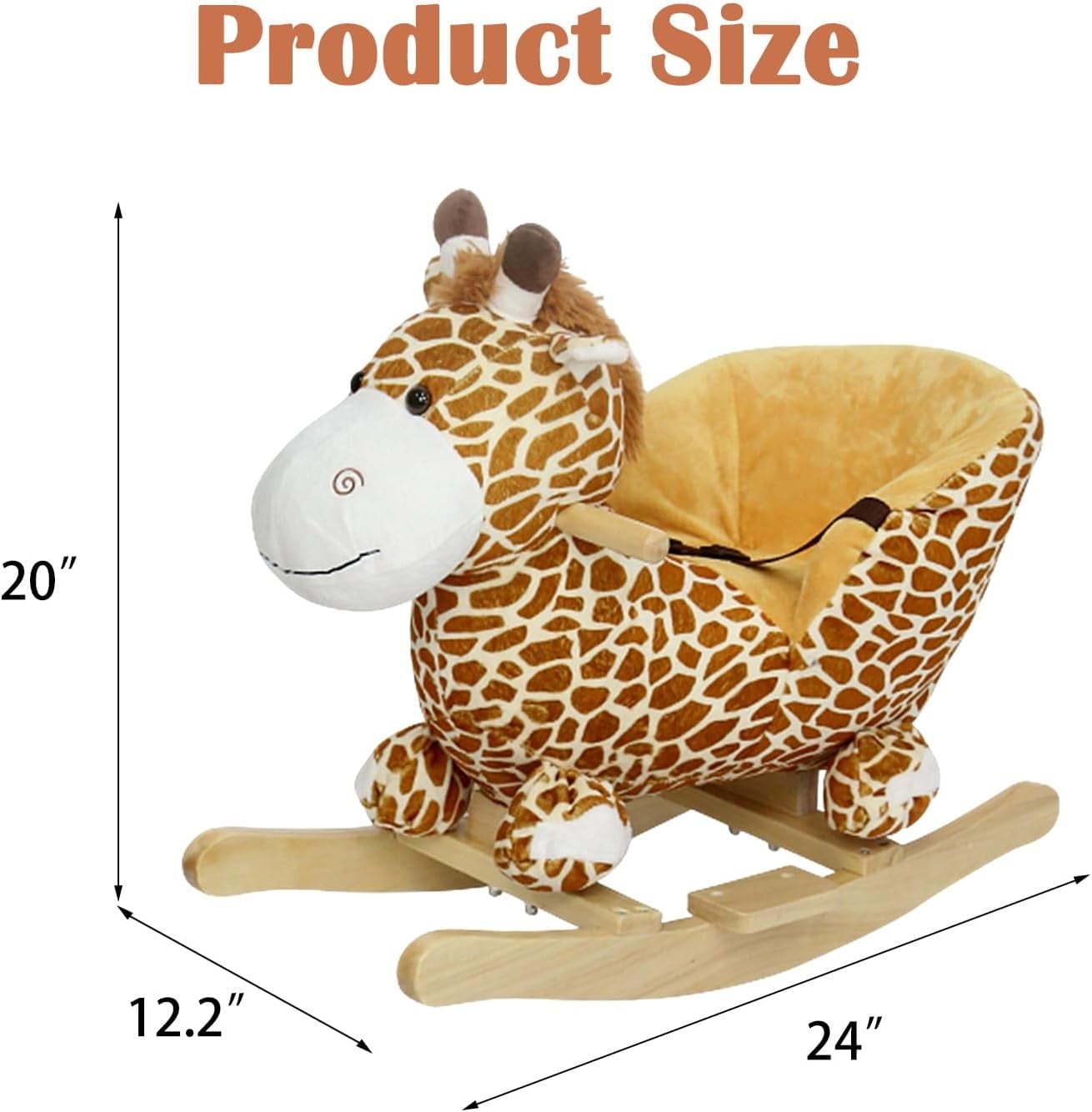 Kinbor Kids Rocking Plush Horse Toy Rocking Giraffe Wooden Ride On Toy with Sound & Seat Belts, Yellow