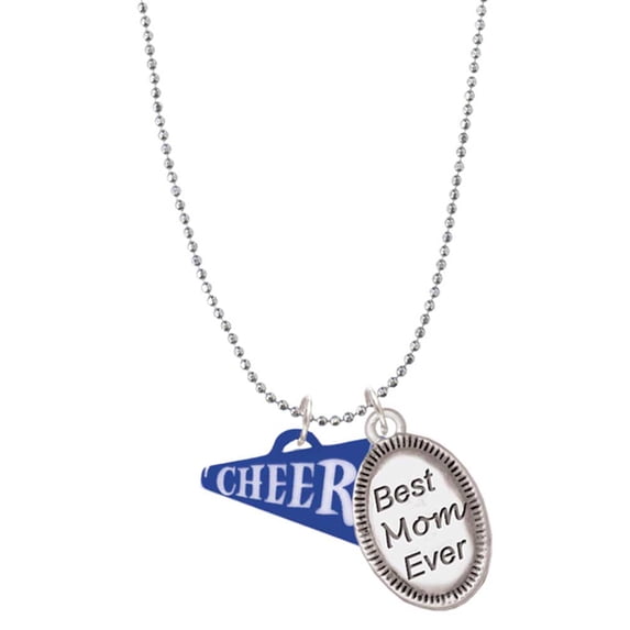 Delight Jewelry Acrylic 3/4" Royal Blue Cheer Megaphone Best Mom Ever Charm Necklace
