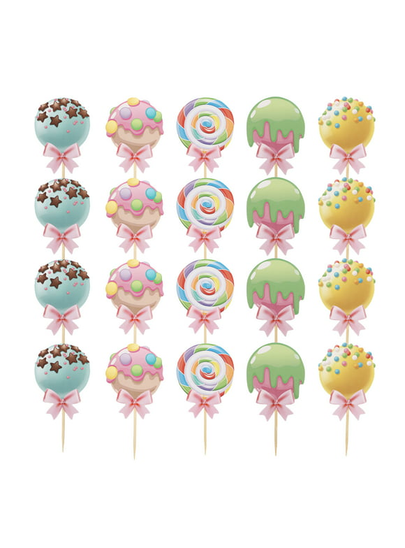 Party Lollipop Candy Sweet Supplies Candyland Cupcake Decor Topper Bunting Cake Picks Bow Toppers Themed Supply