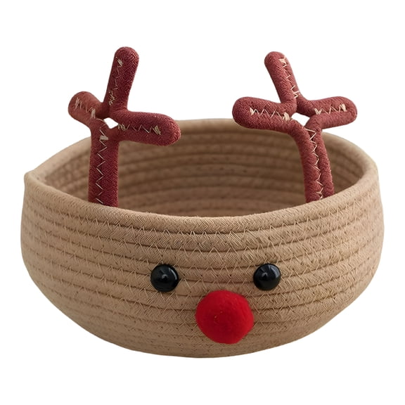 ACDANC Christmasbasket,Reindeer/Elk Basket,Round Cotton Woven Christmas Reindeer Basket,Gift Baskets Empty for Candies,Fruits,Toys,Toiletries Christmas Baskets for Gifts Empty
