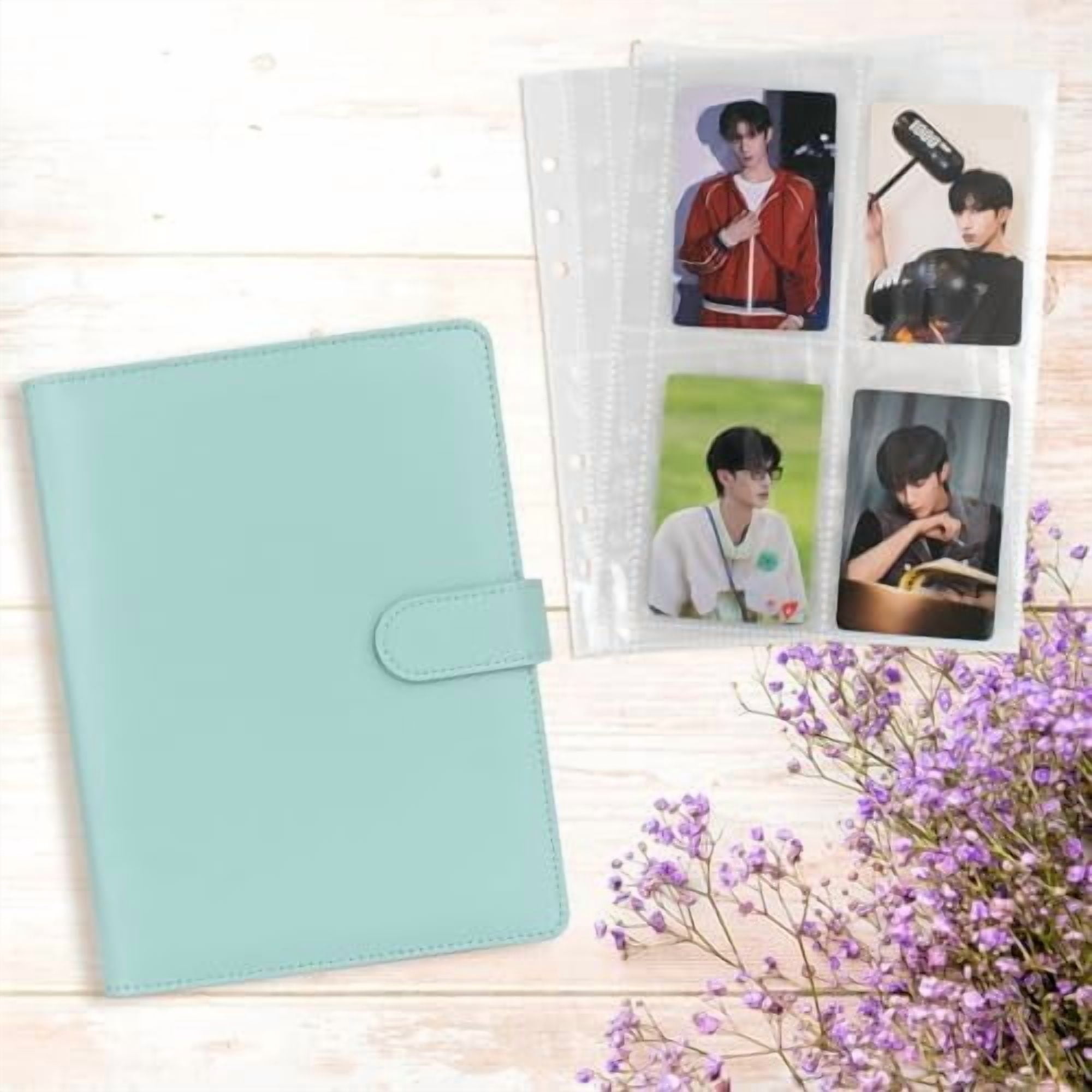 A5 Kpop Photocard Binder, 6 Ring Binder Album with 200 Card Slots, PU Leather Binder Cover with Magnetic Buckle Closure for Organizing Trading Cards - Blue