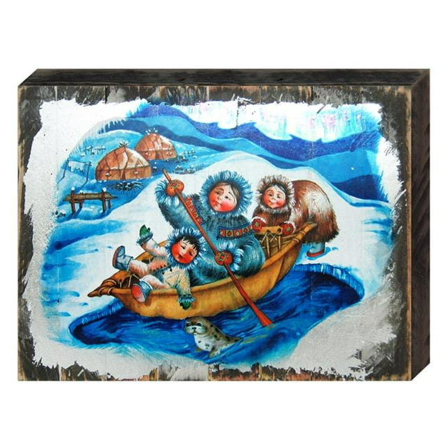 Designocracy 98765-08 Alaska Family Boat Art on Board Wall Decor