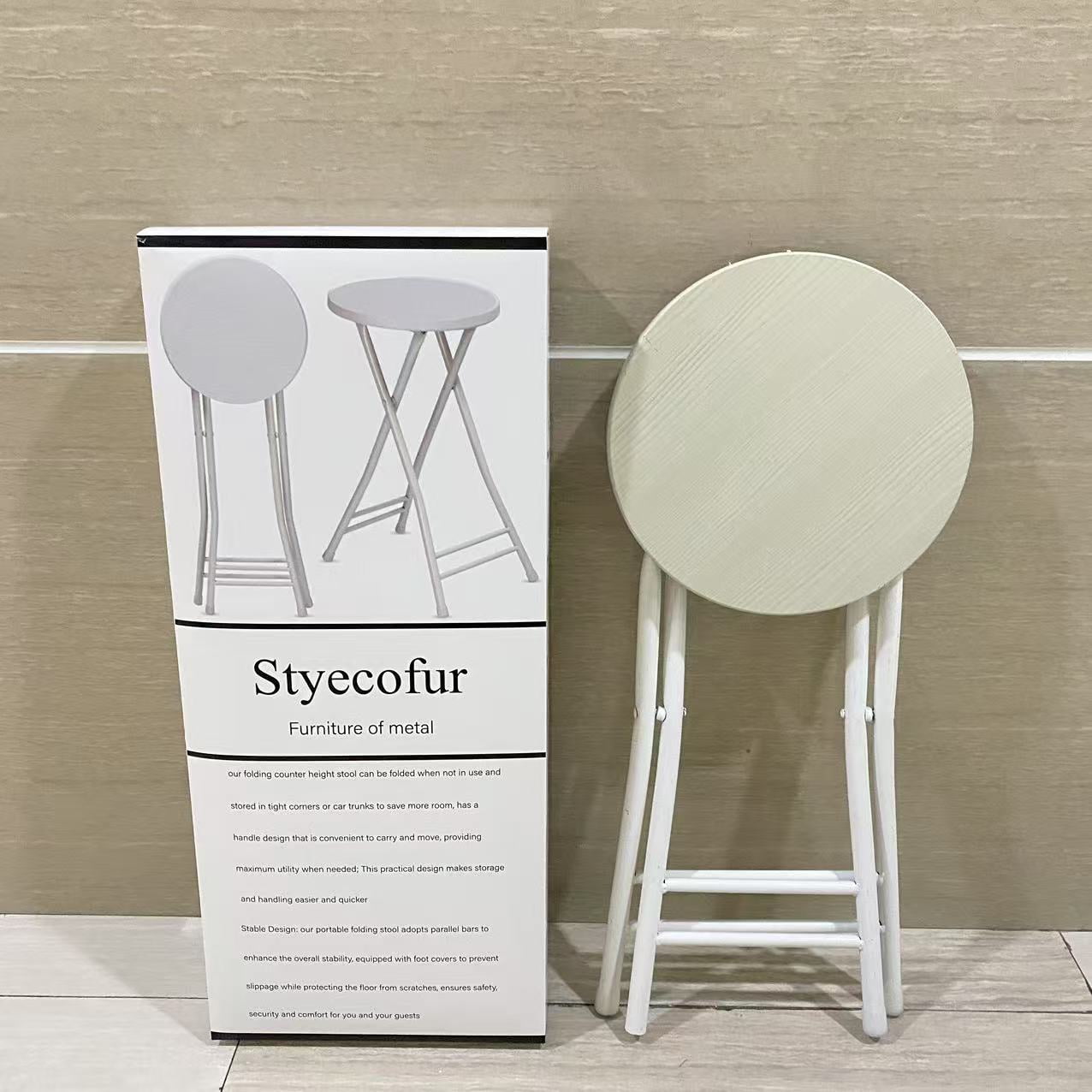 Styecofur Furniture of metal,24 Inch Tall Metal Folding Chair Portable Metal Stool Chair Heavy Duty Metal Foldable Bar Stools (White)
