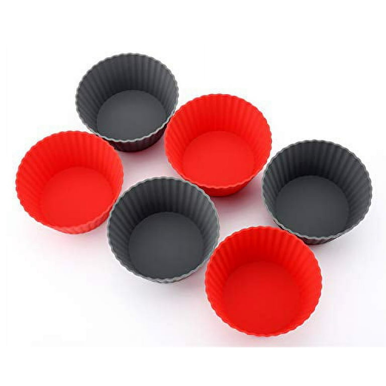 Mirenlife 12 Pack Reusable Nonstick Jumbo Silicone Baking Cups, Cupcake and  Muffin Liners, 3.8 Inch Large Size, Red and Gray Colors, Round