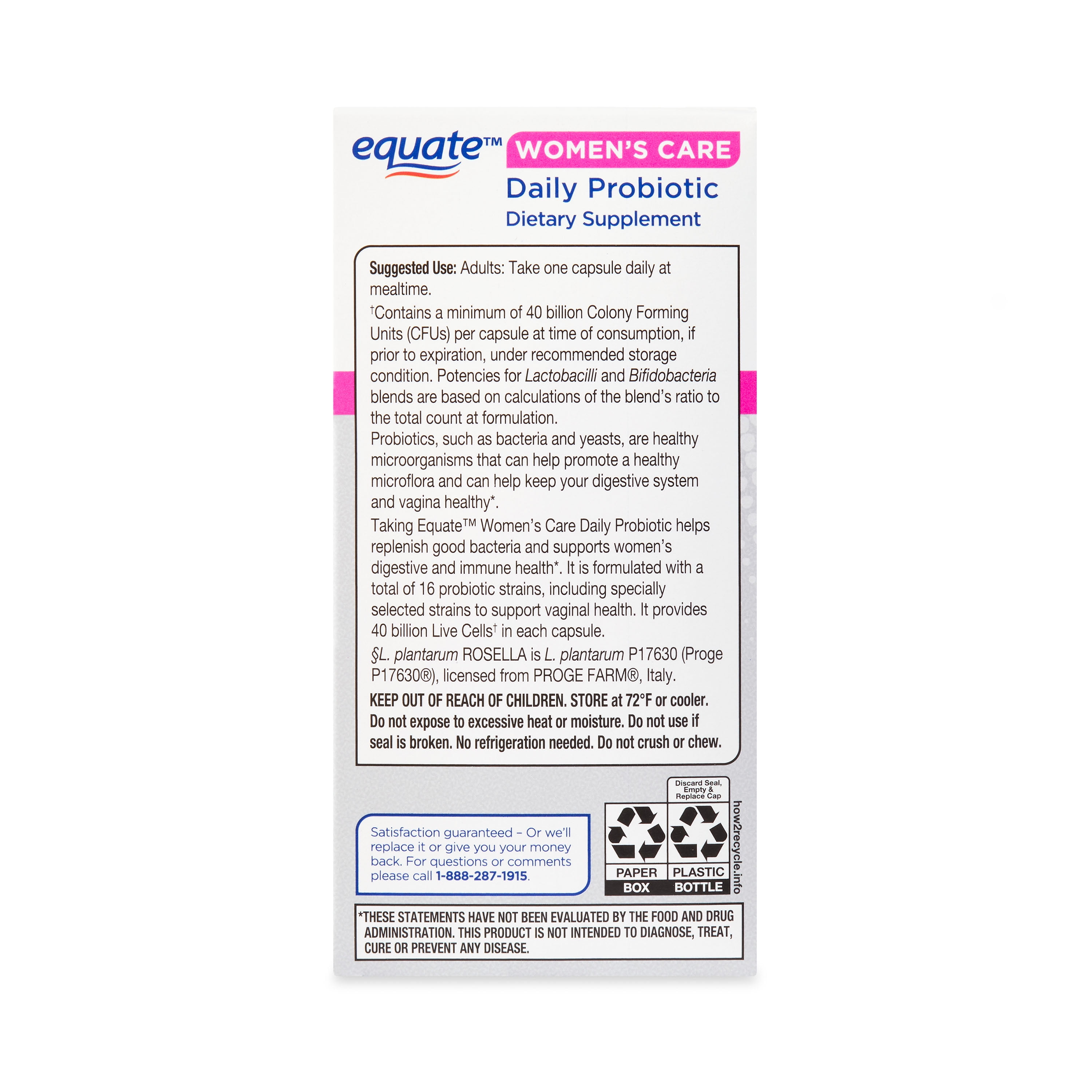 Equate Women's Care Daily Probiotic Delayed Release Vegetarian Capsules, 30 Count