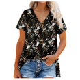 thumbnail image 1 of Hauts d'Été pour Femmes 2023 Mode Décontractée Col en V Imprimé Ample Manches Courtes T-Shirt Hauts, 1 of 7