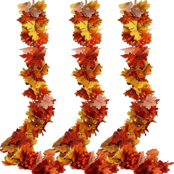 3pack Fall Garland Maple Leaf Garland 5.9Ft/Piece Fall Maple Leaves Garland Hanging Vine Garlands Artificial Fall Autumn Foliage Garland Thanksgiving Christmas Decor (3, Fall)