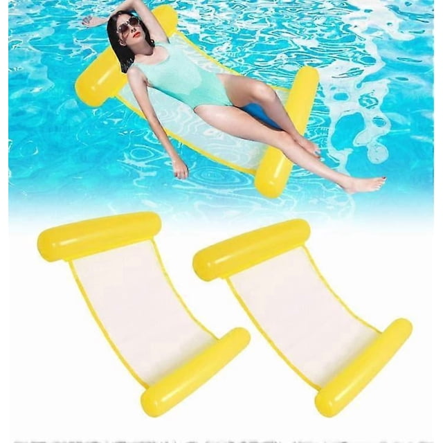 Yellow 2Pcs Floating Hammock Inflatable Pool, Swimming Hammock Float Floating Seat Raft Hammock Bed Lounger Mat with Air Pump for Beach, Party, Vacati_Perfect Gift