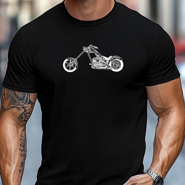 Plus-Size Men'S T-Shirt, Comfortable And Versatile, Easy And Clean, Featuring a Motorcycle Design Outlined with Men'S Lines, Perfect for Summer Casual Wear with a Round Neck And Short Length, Plus