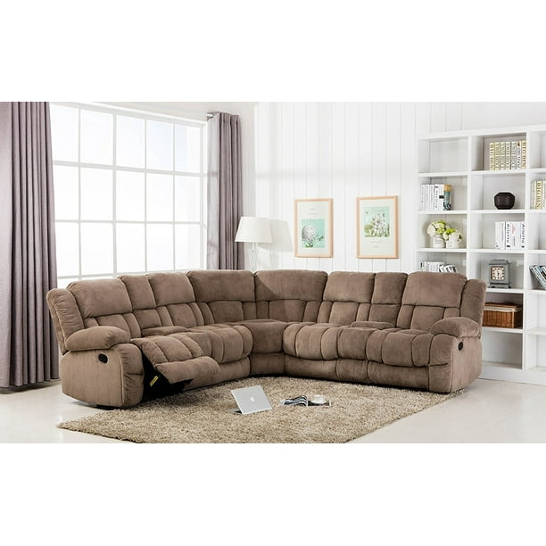 Classic Large Linen Fabric L Shape Sectional Recliner Sofa Couch Hazelnut Com Classic Large Linen Fabric L Shape, L Shaped Sectional Sofa With Recliner