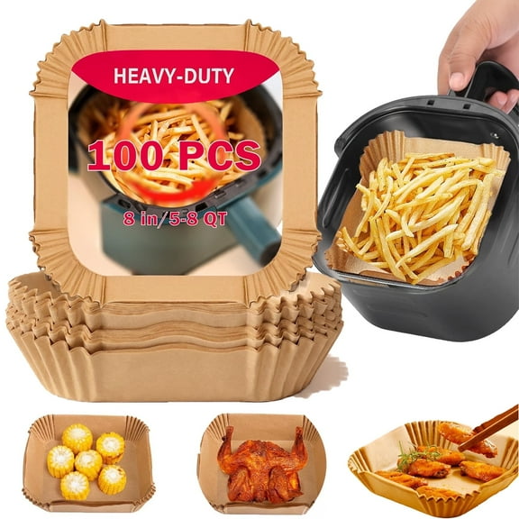 Air Fryer Paper Liners, 100Pcs Air Fryer Liner Disposable for Oven, Pans & Baking, Oil-proof Waterproof, Square
