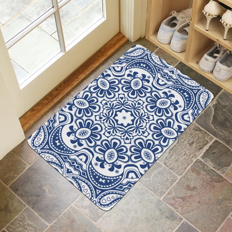 Geometric Flowers Outdoor Mat, Orange Welcome Doormat, Floral Front Rug, Non -slip Doormat, Personalized Doormat, Cute Doormat - Canada
