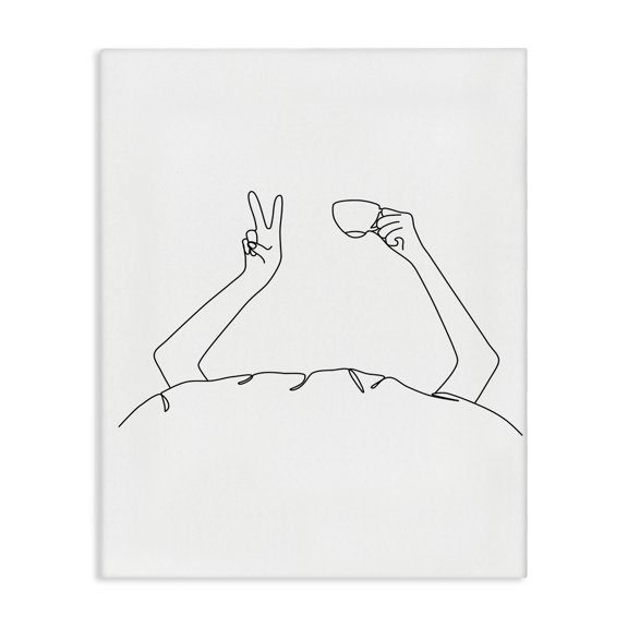 Stupell Industries Contemporary Coffee In Bed Peace Sign Minimal Line Drawing Canvas Art, 24 x 30, by JJ Design House LLC