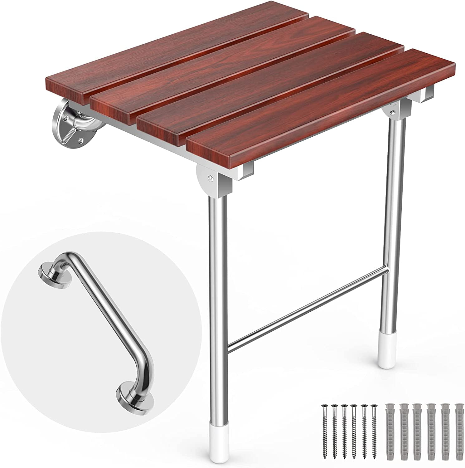 JOYJOO Folding Shower Seat Wall Mount, Foldable Wall Wood Shower Chair