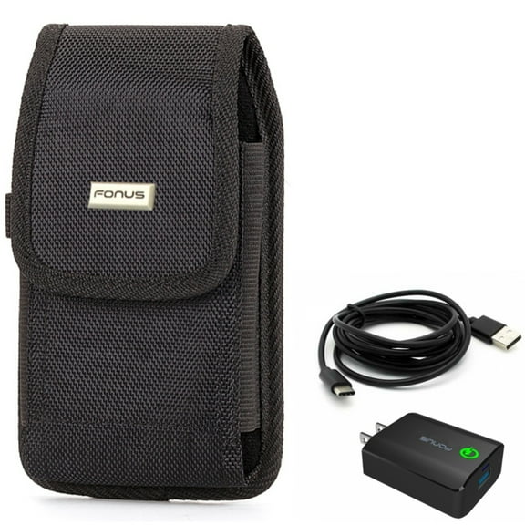 For Google Pixel 7/Pro/6a/6/Pro - Case Belt Clip w Home Charger, Rugged Holster Canvas, 18W Fast 6ft USB Cable Type-C for Google Pixel 7/Pro/6a/6/Pro Phones