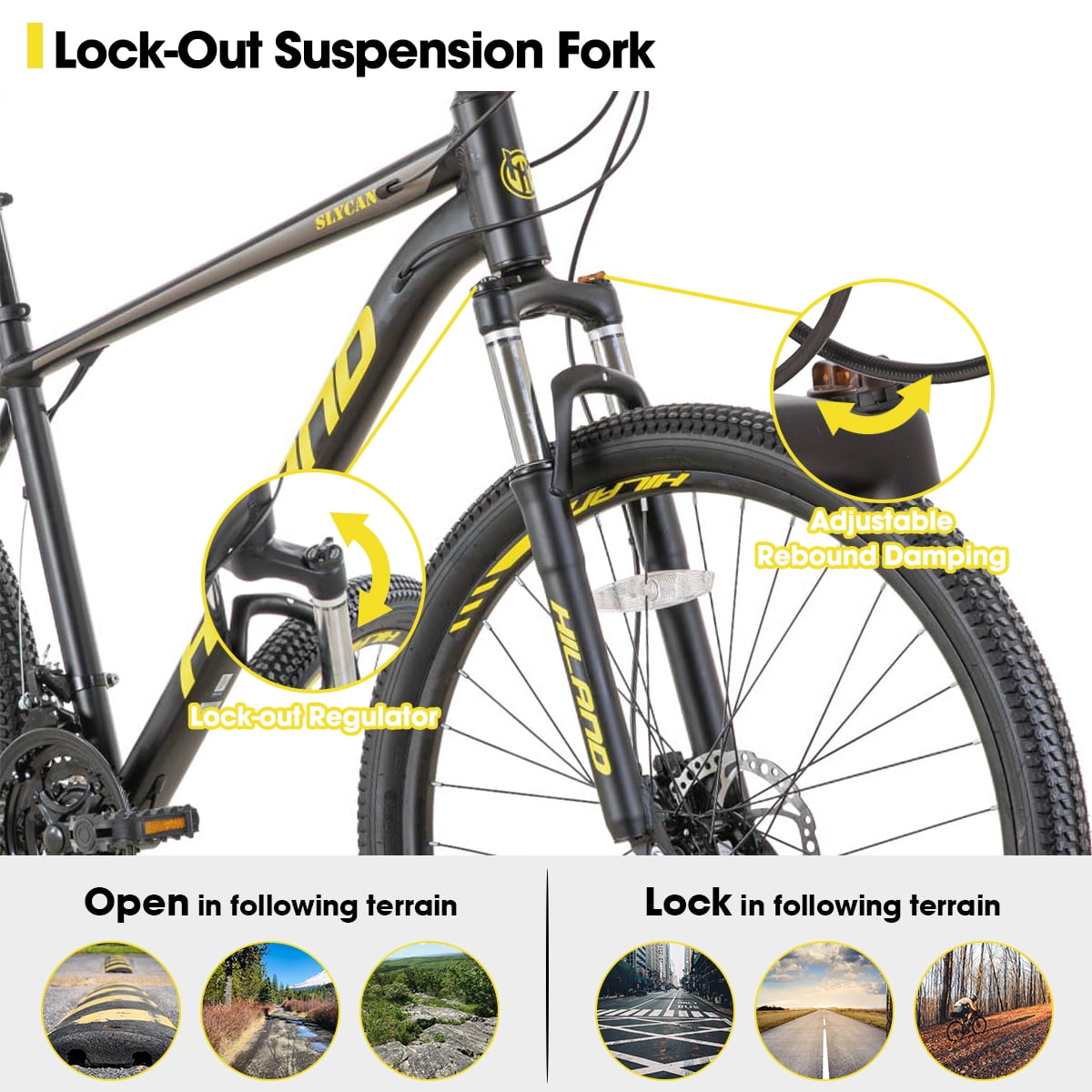 Hiland Aluminum Mountain Bike 21 Speeds MTB,Lock-Out Suspension Fork,27.5 inch Wheel,Mens Mountain Bike Bicycle, Black