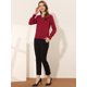 thumbnail image 3 of INSPIRE CHIC Blusa elegante de manga larga con cuello en V y volantes para mujer borgo?a L, 3 of 5