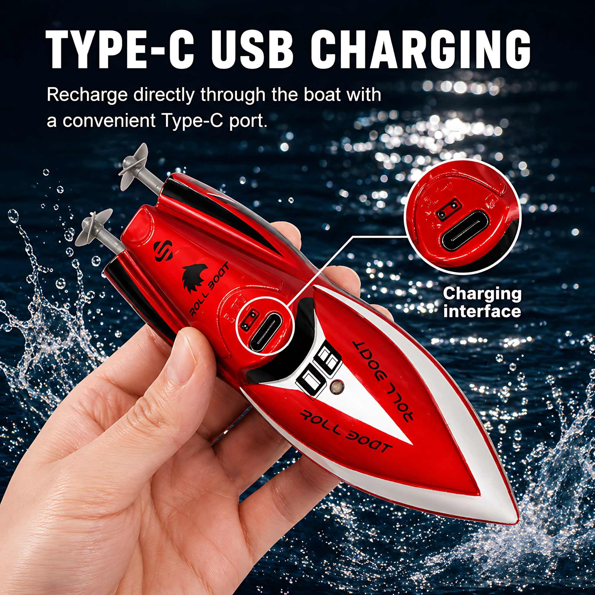Mini RC Boat 2.4Ghz Remote Control Speedboat for Pools and Lakes 360° Rotating Stunt Water Toy for Kids Boys Girls, Red