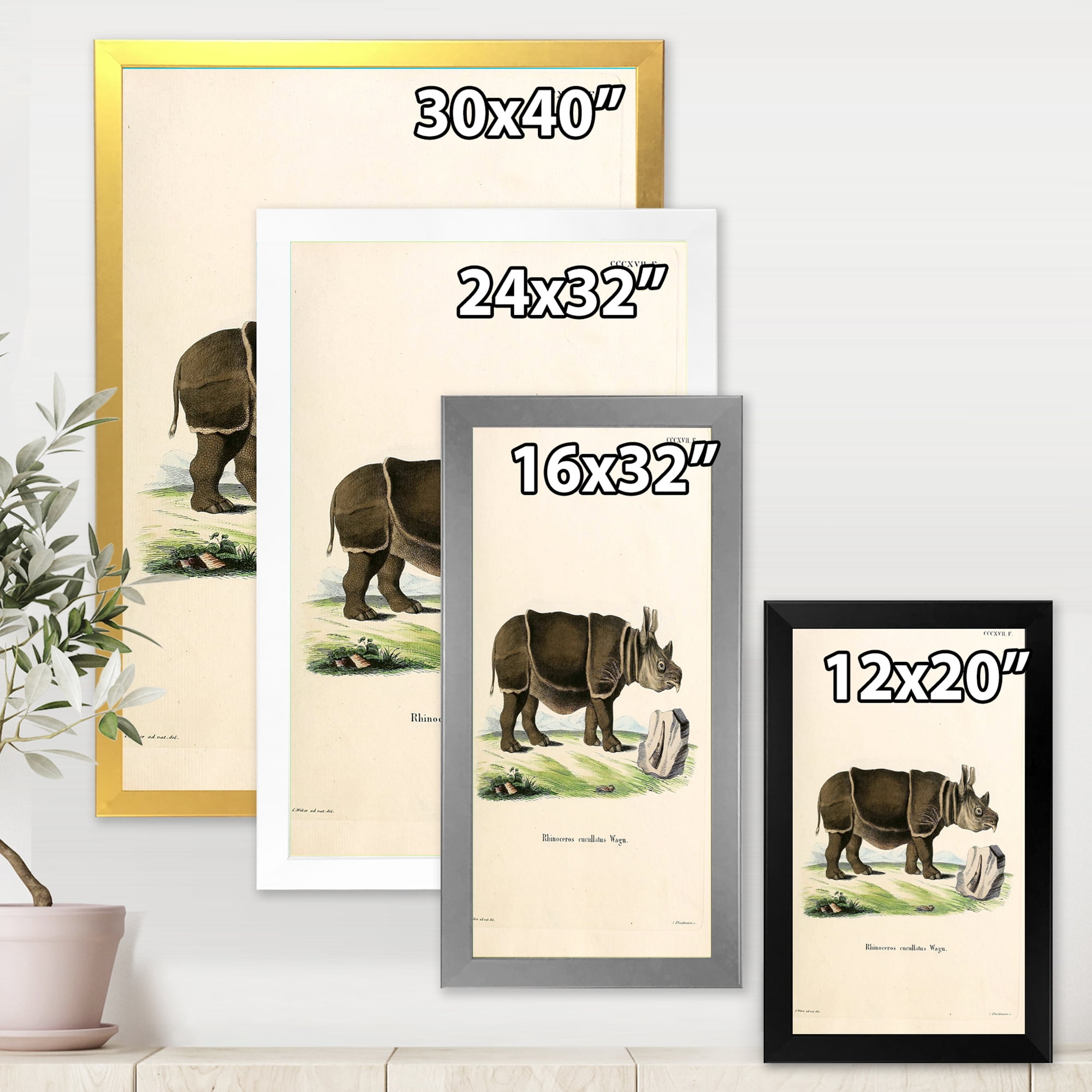 Designart 'Ancient Rhinoceros' Farmhouse Framed Art Print