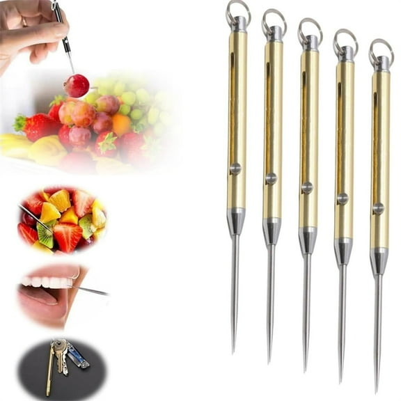 5 Pcs Portable Titanium Spring Toothpicks,Gold Push-pull Toothpick Key Pendant,Retractable Alloy Toothpicks,Reusable Metal Pocket Toothpick,Upgrade Tooth Pick Artifact