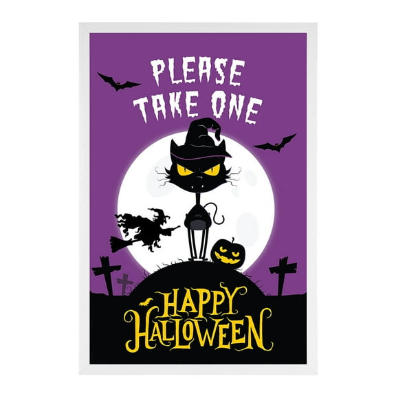 Koyal Wholesale Happy Halloween Candy Sign, Black Cat Halloween Signs 12 x 18 Inch Frame Included
