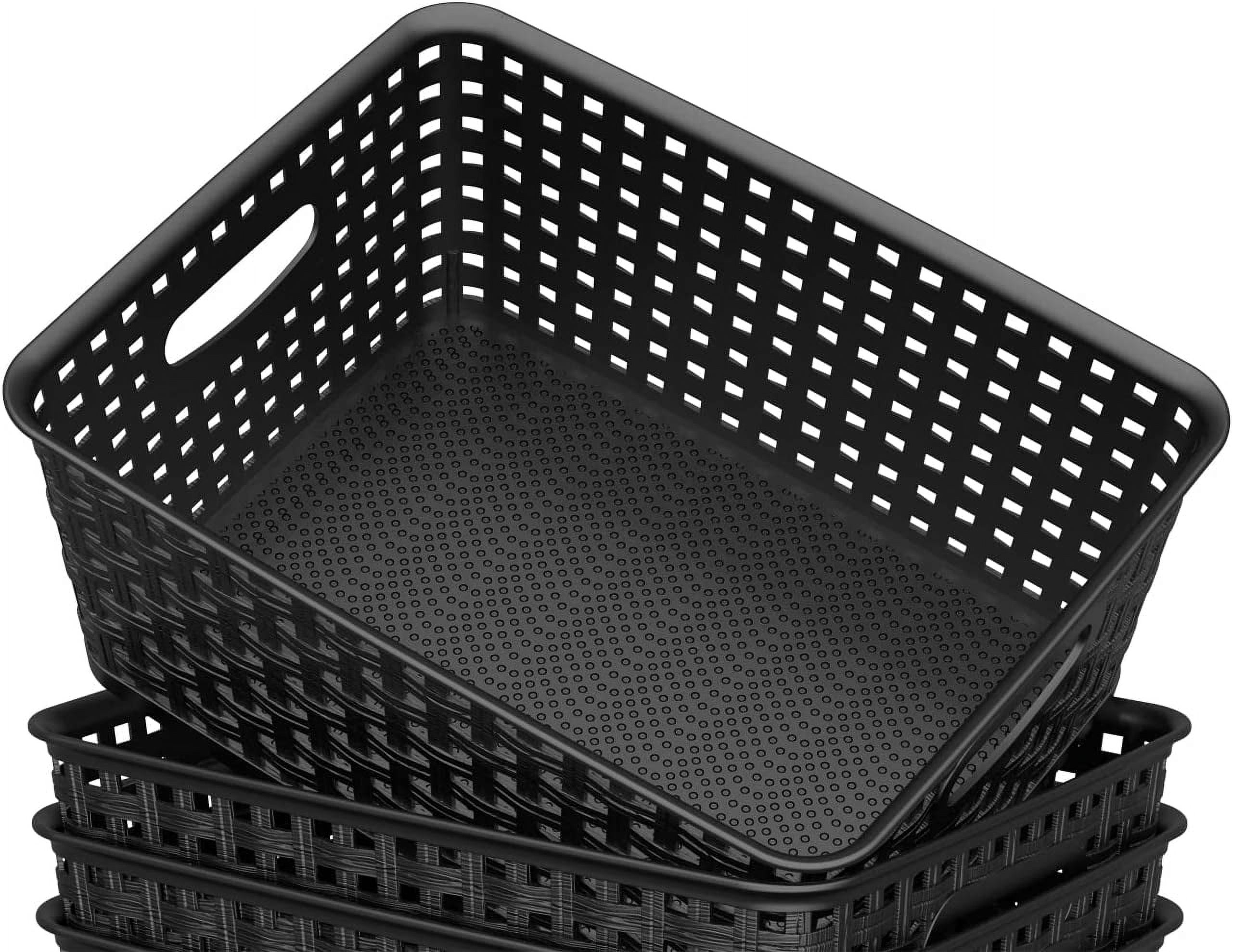 Black Plastic Woven Storage Baskets, 6-Pack Weave Basket Organizer for Kitchen Office Bathroom