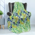 thumbnail image 4 of Watercolor Flower Soft Flannel Fleece Blanket, Orderly Symmetric Interlace Japanese Inspired Garden Flowers Hand Drawn, Cozy Plush for Indoor and Outdoor Use, 70" x 90", Green Blue, by Ambesonne, 4 of 5
