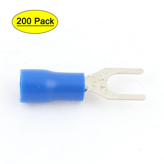 Unique Bargains 200pcs 22-16 AWG Wire Cable Connector Insulated Fork Spade Terminal #8 Red Blue