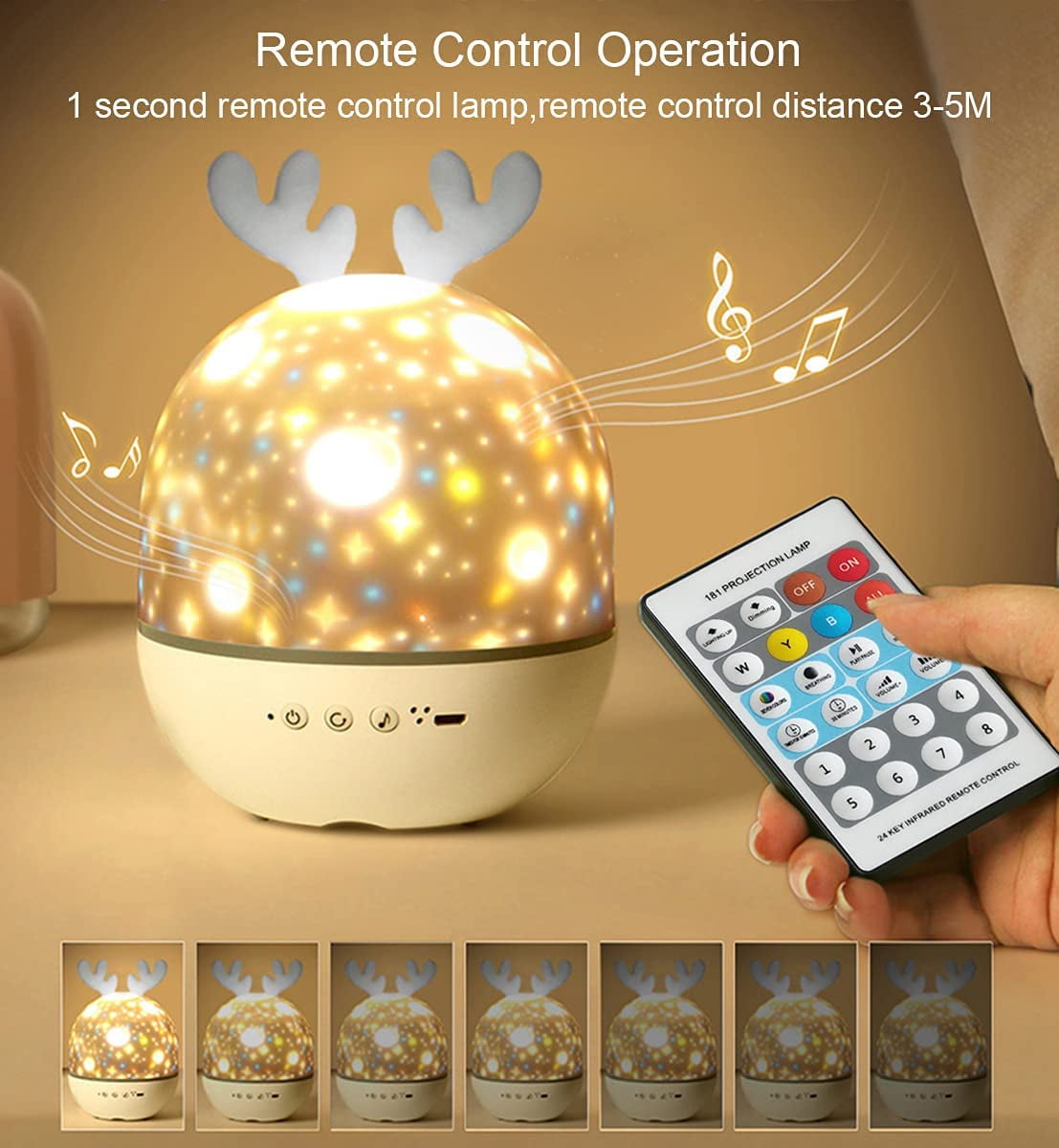 Baby Night Light Projector, LED Children's Night Light Music Light and Light 360 ° Rotation, 8 Songs, 6 Projected Movies, Room Starlight Projector Light, Gift, Birthday