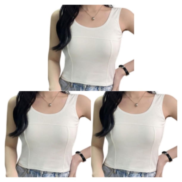 Minnieouse Camiseta sin mangas de lencería, camisola ancha sin costuras, camiseta Sexy con almohadilla, chaleco corto sin mangas para mujer, ropa Type1 NO1