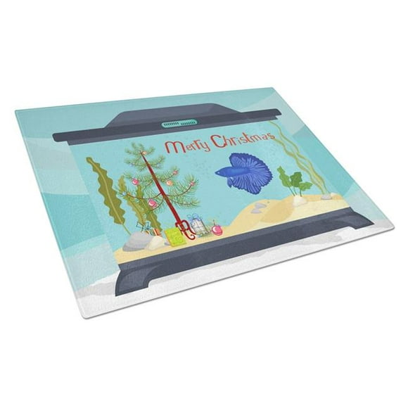 Carolines Treasures CK4532LCB Super Delta Tail Betta Merry Christmas Glass Cutting Board - Large