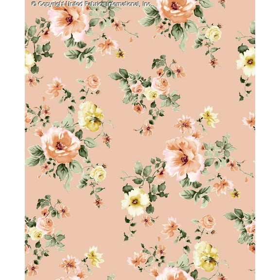 Crepe Techno Printed Flaminia Floral Fabric - Stretch Crepe for Prom Dress Sewing (BLUSH/APRICOT/IVY, HalfaYard)