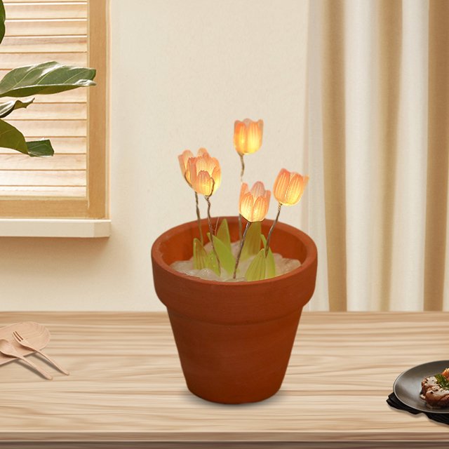 DIY tulipán en maceta luz de noche con pilas hecho a mano tulipanes lámpara de noche LED tulipán luz de noche maceta lámpara casa decoración regalos