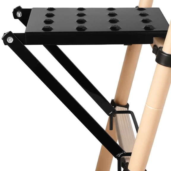 Ladder Platform, 11.8" x 10.4" Small Iron Folding Ladder Work Platform Extension for Painters, Sturdy Ladder Accessory Holds up to 165 lbs for Most Ladders, Black