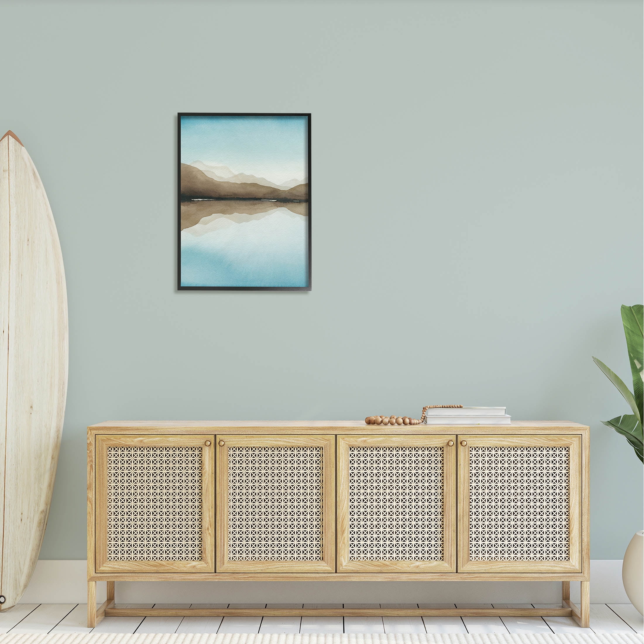 Stupell Industries Modern Mountains Lake Reflection Painting Black Framed Art Print Wall Art, Design by Grace Popp