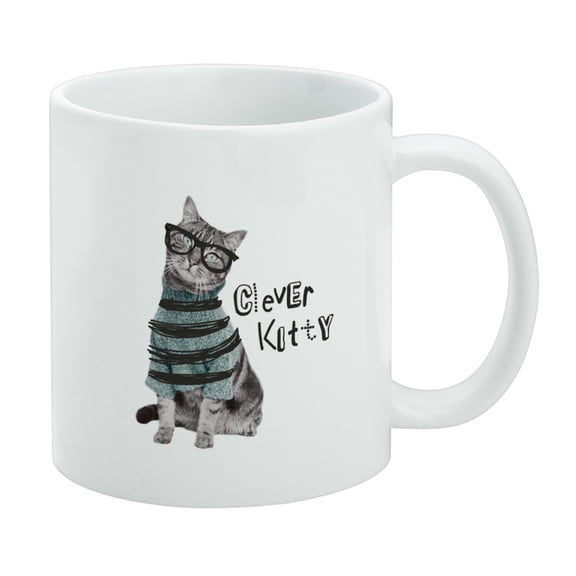 Clever Smart Kitty Cat Kitten Glasses Sweater White Mug