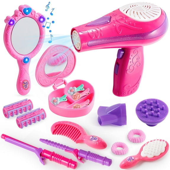 Joyfy 17 Pcs Girls Beauty Hair Salon Toy Set, Realistic Girl Beauty Salon Playset Hair Styling Set, Fashion Cutting Makeup Party Favors, Christmas Birthday Gift for Girl