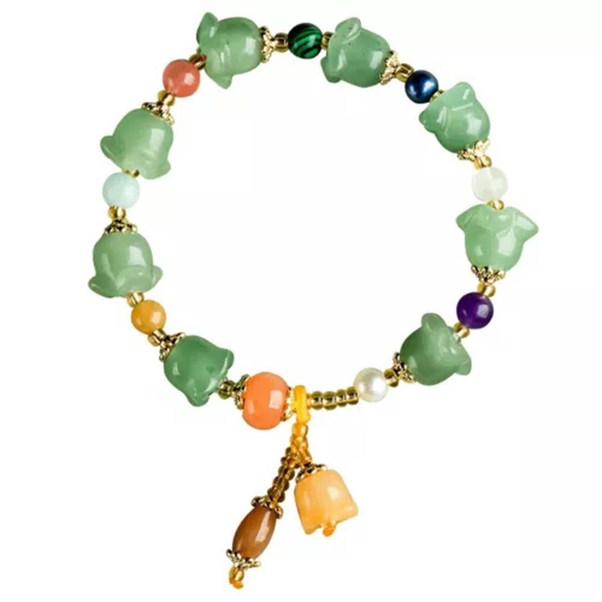 EOEMY Natural Jade Bangle Magnolia Flower Bead Link Women Lucky Gift Bracelet