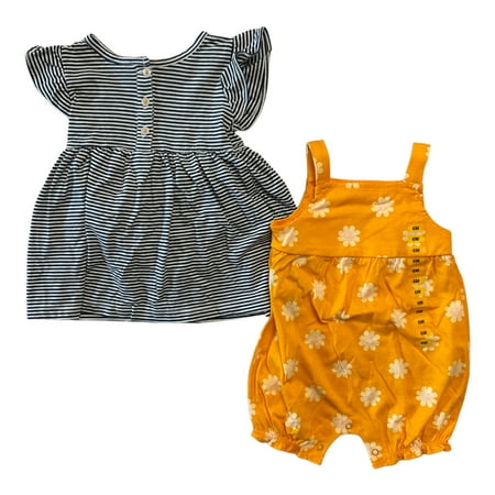 Carter s Girls Toddler 2 Piece Cotton Bodysuit Dress Set (Blue Stripe/Gold Floral  3M)